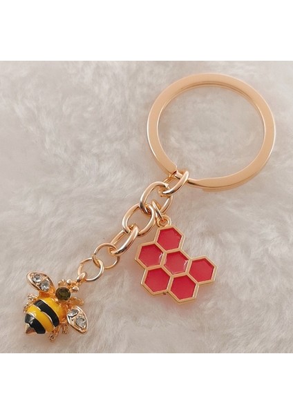 Kırmızı Stil Yaratıcı Sevimli Böcek Emaye Altın Arı Anahtarlık Moda Geometrik Balpeteği Arı Anahtarlık Zinciri Bombus Mücevher (Yurt Dışından)