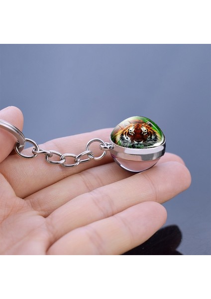 Gümüş Tarzı No.6 Boyutu Yeni Gelen Kaplan Anahtarlık Cam Top Anahtarlık Kaplan Cam Kolye Metal Anahtarlık Kaplan Takı Erkekler Için (Yurt Dışından)