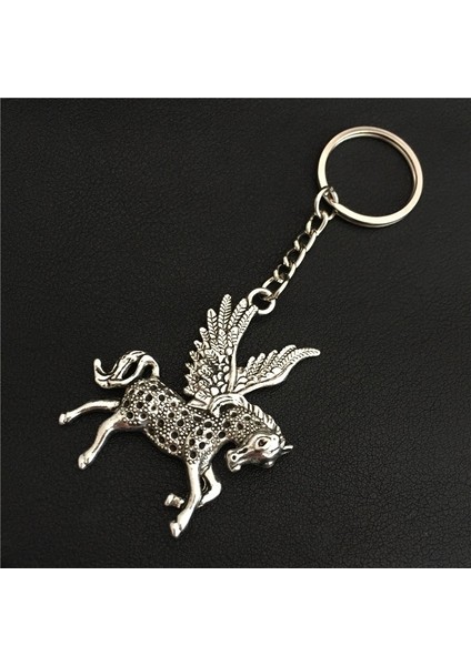 Kişilik Vintage Gümüş Hayvanlar Anahtarlık Pegasus Uçan Zarif Kanatlar At Anahtarlık Kadın Cüzdan Büyük Kolye (Yurt Dışından)