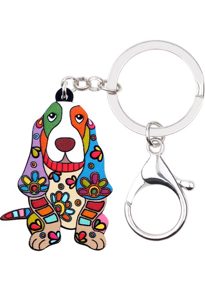 Mavi Stil Akrilik Karikatür Çiçekli Basset Hound Köpek Anahtarlık Halkası Anahtarlıklar Moda Hayvan Takı Kadınlar Kızlar Çanta Araba Anahtarları Şans (Yurt Dışından) modelleri