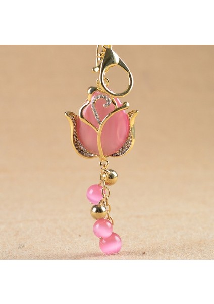 Pembe Tarzı Kristal Gül Araba Anahtarlığı Kadın Çantaları Anahtarlık Erkek Araba Anahtarlığı Gül Anahtarlık (Yurt Dışından)