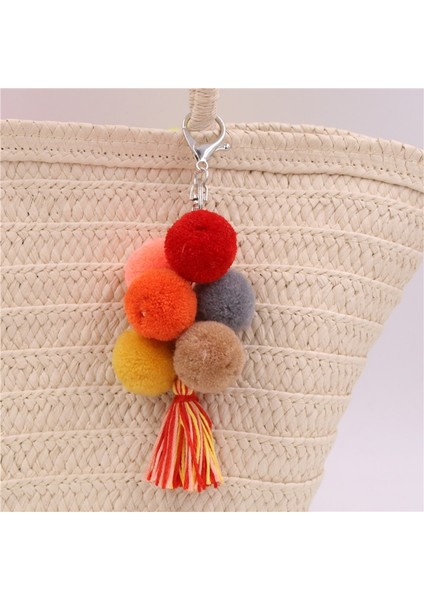 Kırmızı Stil No.4 Boyutu 1 Adet Renkli Boho Ponpon Anahtarlık Çanta Püskülü Çanta Cümbüşü Gökkuşağı Kolye Anahtarlık Takı Aksesuarları (Yurt Dışından)