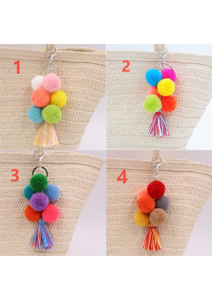 Kırmızı Stil No.4 Boyutu 1 Adet Renkli Boho Ponpon Anahtarlık Çanta Püskülü Çanta Cümbüşü Gökkuşağı Kolye Anahtarlık Takı Aksesuarları (Yurt Dışından) fiyatları