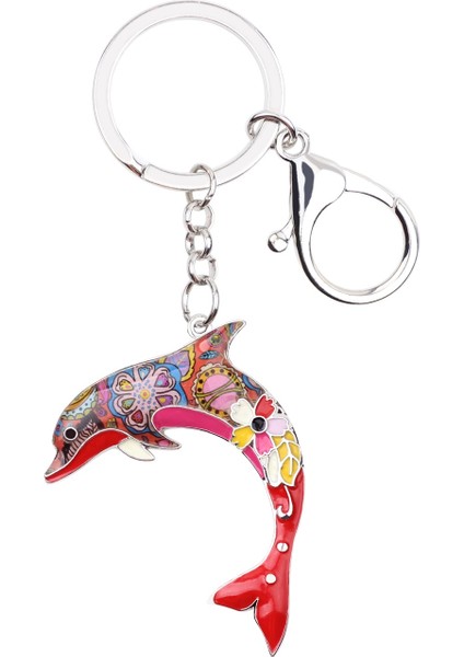 Kırmızı Stil Kadınlar Için Deniz Hayvanı Mücevherleri Yunus Anahtarlık Yüzük Anahtarlık Çanta Cüzdan Araba Anahtar Tutucu (Yurt Dışından)
