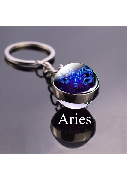 Koç Burcu Çift Taraflı Cam Top 12 Burç Takı Anahtarlık Metal Anahtarlık Tutucu Çiftler Anahtarlık leri Burçlar Takı Aksesuarları (Yurt Dışından)