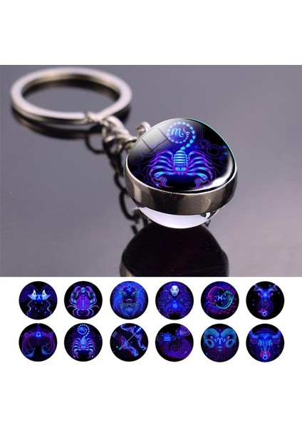 Koç Burcu Çift Taraflı Cam Top 12 Burç Takı Anahtarlık Metal Anahtarlık Tutucu Çiftler Anahtarlık leri Burçlar Takı Aksesuarları (Yurt Dışından) fiyatları