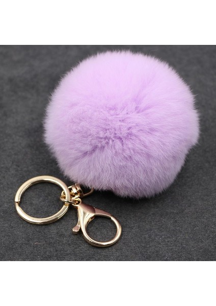 Açık Mor Tarzı 8Cm3.14 Inç Gerçek Tavşan Kürk Toplu Peluş Kürk Anahtarlık Pom Pom Anahtarlık Püskül Araba Çanta Anahtarlık Kolye (Yurt Dışından)