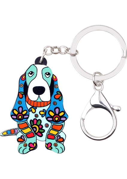 Kırmızı Stil Akrilik Karikatür Çiçekli Basset Hound Köpek Anahtarlık Halkası Anahtarlıklar Moda Hayvan Takı Kadınlar Kızlar Çanta Araba Anahtarları Şans (Yurt Dışından) fırsatları