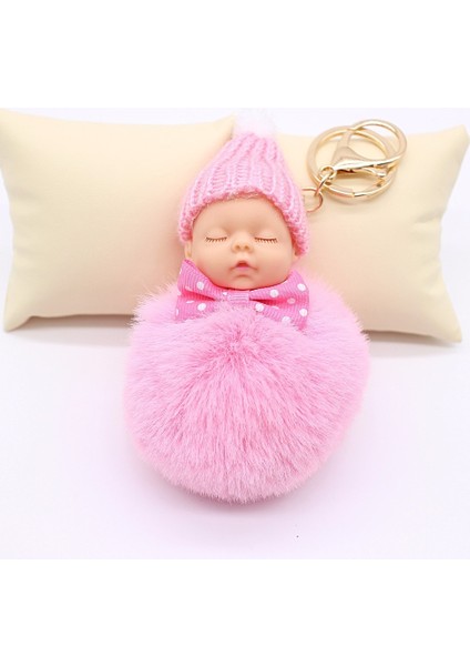 Beyaz Stil Uyuyan Bebek Bebek Anahtarlık Püskül Tavşan Kürk Topu Anahtarlık Kadın Anahtar Tutucu Çanta Süsü Şans Aksesuarları (Yurt Dışından) fırsatları