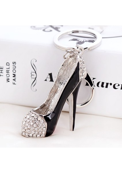 Siyah Stil Moda Emaye Kadın El Çantası Taşlı Anahtarlık Kristal Topuklu Ayakkabı Metal Anahtarlıklar Yenilik Süs Eşyaları (Yurt Dışından)