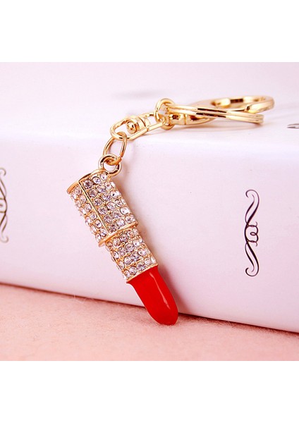 Kırmızı Stil Kristal Taşlı Ruj Makyaj Anahtarlık Çanta Araba Pandantif Anahtarlık (Yurt Dışından)