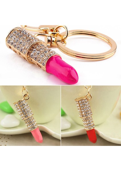Kırmızı Stil Kristal Taşlı Ruj Makyaj Anahtarlık Çanta Araba Pandantif Anahtarlık (Yurt Dışından) modelleri