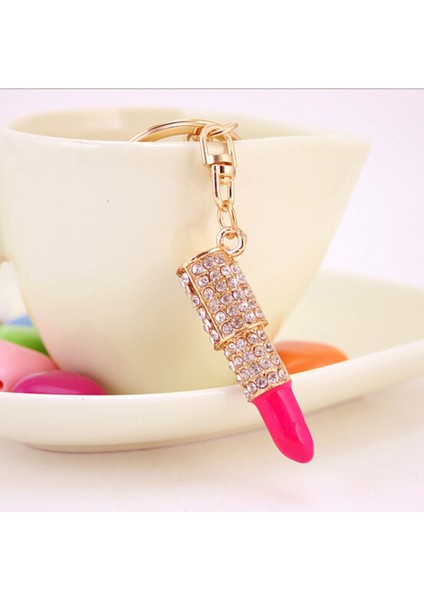 Kırmızı Stil Kristal Taşlı Ruj Makyaj Anahtarlık Çanta Araba Pandantif Anahtarlık (Yurt Dışından) fırsatları