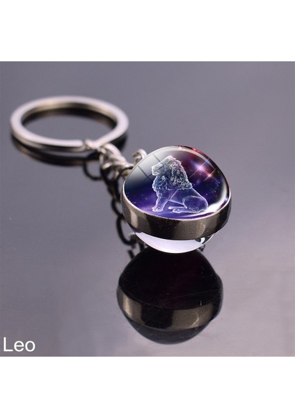 Gümüş Tarzı Aslan 12 Burç Anahtarlık Çift Taraflı Cam Topuzlu Zodiac Takı Boğa Aslan Başak Akrep Balık Noel si (Yurt Dışından)