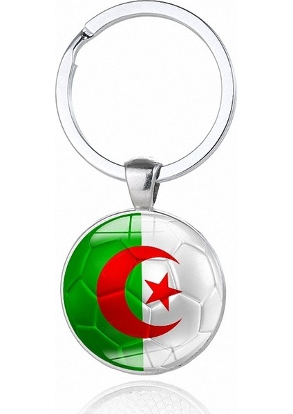 Cezayir Dünya Kupası Futbol Desenli Milli Bayrak Metal Anahtarlık Araba Süsü Alaşım Anahtarlık Anahtarlık Aksesuarı (Yurt Dışından)
