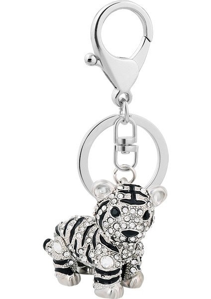 Gümüş Tarzı Benzersiz Araba Anahtarlık Tam Rhinestone Zarif Hayvan Küçük Kaplan Anahtarlık Alaşım Anahtarlık Erkek Anahtarlık (Yurt Dışından)