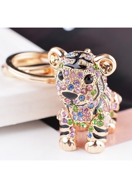 Beyaz Stil Benzersiz Araba Anahtarlık Tam Rhinestone Zarif Hayvan Küçük Kaplan Anahtarlık Alaşım Anahtarlık Erkek Anahtarlık (Yurt Dışından) modelleri