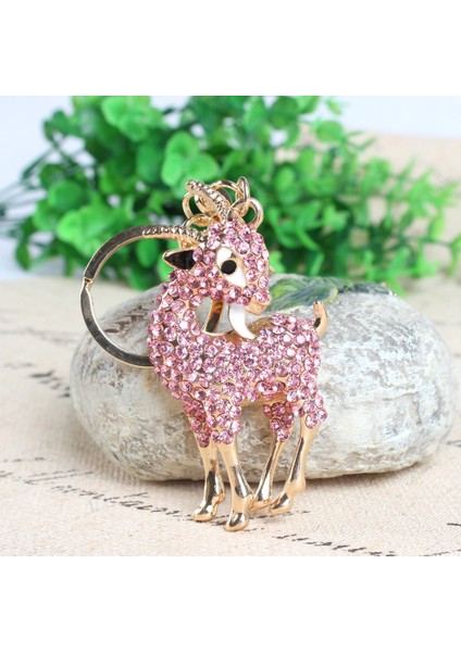 Yeni Pembe Keçi Koyun Şanslı Kolye Kristal Çanta Anahtarlık Yaratıcı (Yurt Dışından)
