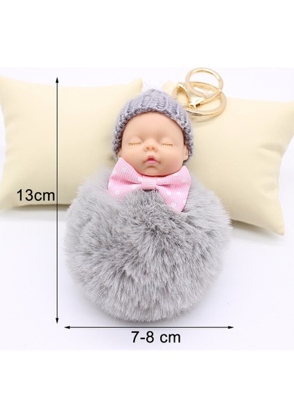 Siyah Stil Uyuyan Bebek Bebek Anahtarlık Püskül Tavşan Kürk Topu Anahtarlık Kadın Anahtar Tutucu Çanta Süsü Şans Aksesuarları (Yurt Dışından) fiyatları