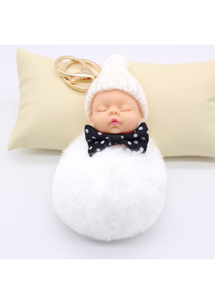 Siyah Stil Uyuyan Bebek Bebek Anahtarlık Püskül Tavşan Kürk Topu Anahtarlık Kadın Anahtar Tutucu Çanta Süsü Şans Aksesuarları (Yurt Dışından) indirimleri