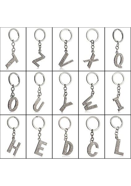 Gümüş Tarzı N Bling Kristal Taşlı Harf A-Z Alfabesi Isim Anahtarlık Anahtarlık (Yurt Dışından) fiyatları
