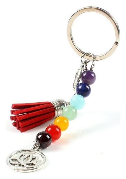 Yeni Gelen Renkli Doğal Taş Boncuk Kristal 7 Çakra Enerji Yoga Fitness Anahtarlık Lotus Püskül Şanslı Anahtar Halkaları ler (Yurt Dışından)