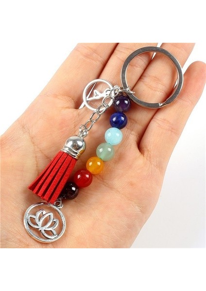 Yeni Gelen Renkli Doğal Taş Boncuk Kristal 7 Çakra Enerji Yoga Fitness Anahtarlık Lotus Püskül Şanslı Anahtar Halkaları ler (Yurt Dışından) fiyatları