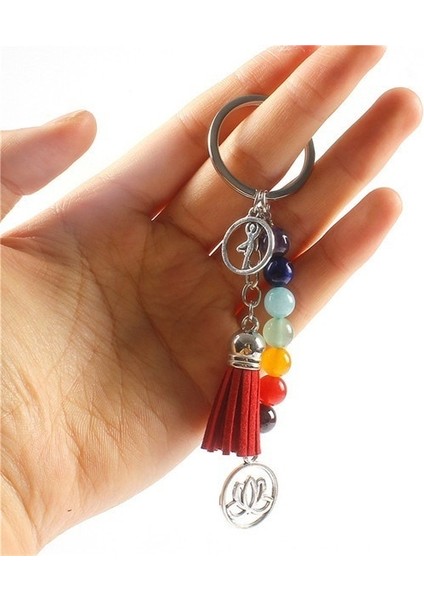 Yeni Gelen Renkli Doğal Taş Boncuk Kristal 7 Çakra Enerji Yoga Fitness Anahtarlık Lotus Püskül Şanslı Anahtar Halkaları ler (Yurt Dışından) modelleri