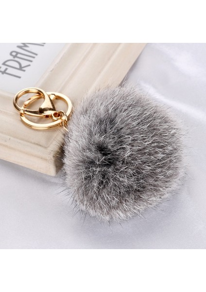 Gri Tarzı 8 Cm Gerçek Tavşan Anahtarlık Yuvarlak Metal Kürk Ponpon Saç Ampul Çanta Topu Peluş Anahtarlık Araba Süsü Kolye Altın (Yurt Dışından)