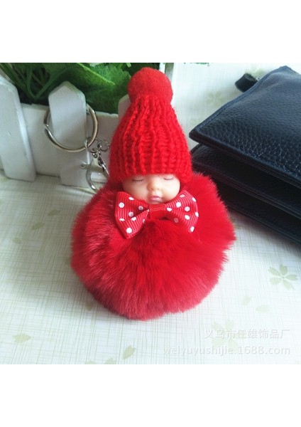 Gül Kırmızı Tarzı Sevimli Kurdele Uyku Göz Bebek Bebek Bebek Anahtarlık Örme Şapka Peluş Kürk Sahte Tavşan Kürk Top Anahtarlık Kolye Aksesuarları (Yurt Dışından) indirimleri