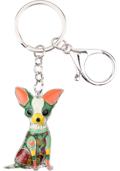 Yeşil Stil Kadın Kızlar Için Çiçekli Chihuahua Köpek Anahtarlık Hayvan Kolye (Yurt Dışından)