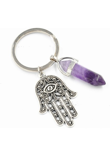 Pembe Tarzı Doğal Kuvars Kristal Ucu Çakra Iyileştirme Taş Kolye Anahtarlık Anahtarlık Aile si (Yurt Dışından) fırsatları