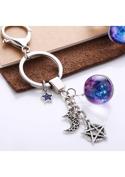 Gümüş Tarzı Yeni Moda Yaratıcı Anahtarlık Yıldızlı Gökyüzü Cam Top Araba Anahtarlık Tutucu Takı Çanta Kolye (Yurt Dışından) modelleri