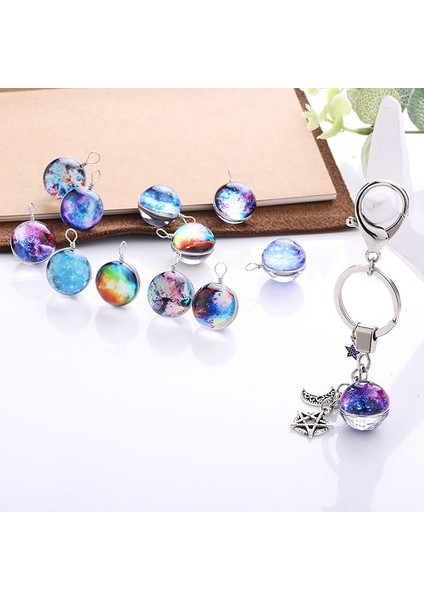 Gümüş Tarzı Yeni Moda Yaratıcı Anahtarlık Yıldızlı Gökyüzü Cam Top Araba Anahtarlık Tutucu Takı Çanta Kolye (Yurt Dışından) fırsatları