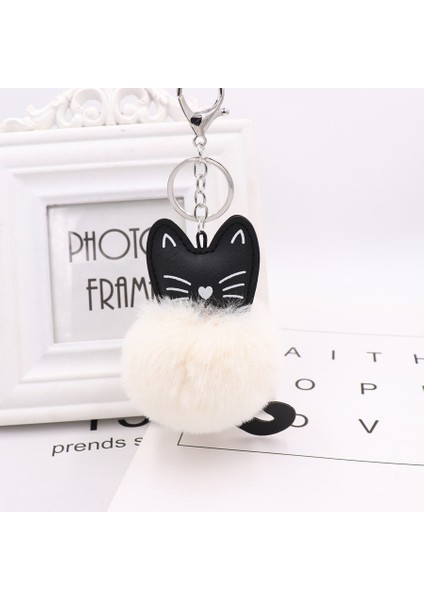 Beyaz Stil Araba Anahtarlık Kar Tüy Anahtarlık Tavşan Tüy Topu Anahtarlık Siyah Kedi Başı Bebek Anahtarlık Hayvan Püskül Kolye Şanslı Takı (Yurt Dışından)