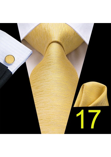 Çok Renkli Stil No.17 Boyutu Düğün Iş Için Bej Boyun Fuları Mendil Kol Düğmeleri Ipek Kravat Takımı Erkek E-Ticareti (Yurt Dışından)
