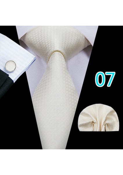 Çok Renkli Stil No.17 Boyutu Düğün Iş Için Bej Boyun Fuları Mendil Kol Düğmeleri Ipek Kravat Takımı Erkek E-Ticareti (Yurt Dışından)