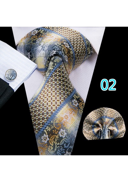 Çok Renkli Stil No.17 Boyutu Düğün Iş Için Bej Boyun Fuları Mendil Kol Düğmeleri Ipek Kravat Takımı Erkek E-Ticareti (Yurt Dışından)