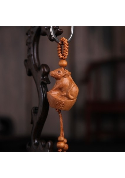 No.7 Boyutu Çin Tarzı Zodyak Anahtarlık Doğal Kırmızı Ahşap Kolye Narin Oymalı Şanslı Buddha Araba Anahtar Süslemeleri (Yurt Dışından) fiyatları