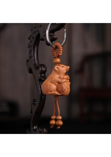 No.7 Boyutu Çin Tarzı Zodyak Anahtarlık Doğal Kırmızı Ahşap Kolye Narin Oymalı Şanslı Buddha Araba Anahtar Süslemeleri (Yurt Dışından) fırsatları