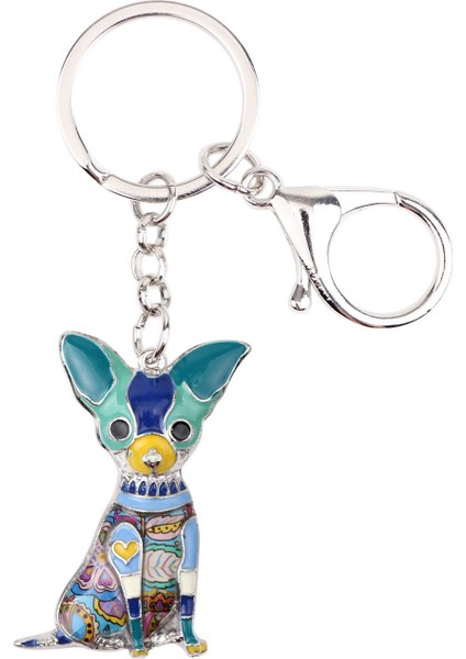 Mavi Stil Kadın Kızlar Için Çiçekli Chihuahua Köpek Anahtarlık Hayvan Kolye (Yurt Dışından)