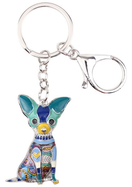 Mavi Stil Kadın Kızlar Için Çiçekli Chihuahua Köpek Anahtarlık Hayvan Kolye (Yurt Dışından) modelleri