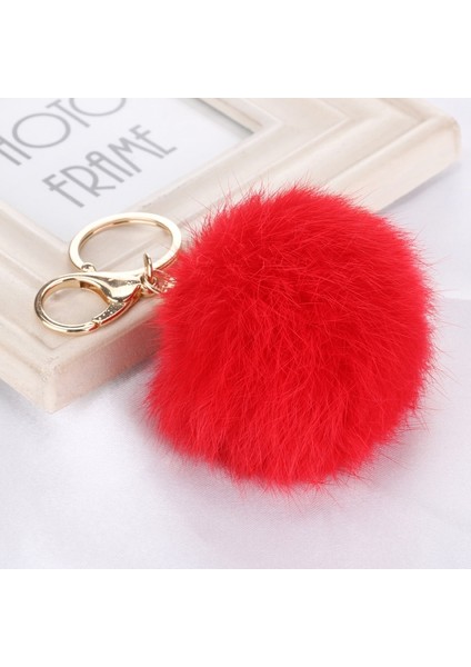Kırmızı Stil 8 Cm Gerçek Tavşan Anahtarlık Yuvarlak Metal Kürk Ponpon Saç Ampul Çanta Topu Peluş Anahtarlık Araba Süsü Kolye Altın (Yurt Dışından)