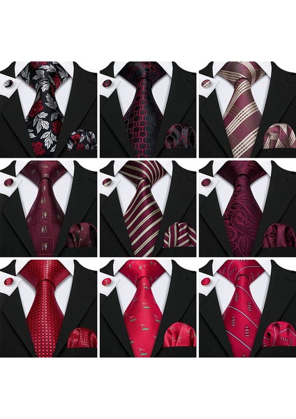 Çok Renkli Stil D-19 Erkek Kravat Ipek Kirmizi Paisley Cizgili Mendilli Kol Dugmesi Seti - Formal Ve Gündelik Kullanim Için (Yurt Dışından) fiyatları