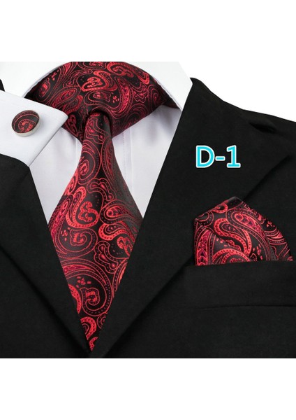 Çok Renkli Stil D-19 Erkek Kravat Ipek Kirmizi Paisley Cizgili Mendilli Kol Dugmesi Seti - Formal Ve Gündelik Kullanim Için (Yurt Dışından) modelleri