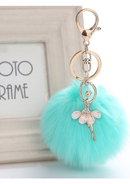 Açık Yeşil Stil Zoeber Sahte Tavşan Kürk Topu Anahtarlık Püskül Anahtarlık Pembe Melek Kız Dört Pompon Kadın Çanta Takı (Yurt Dışından)