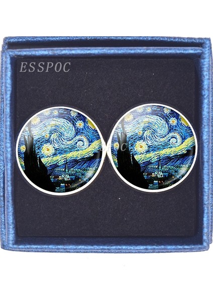 Gümüş Tarzı No.1 Boyutu Van Gogh Yıldızlı Gece Kol Düğmeleri Cam Kubbem Van Gogh Sanat Tablosu Ayçiçekleri Kol Düğmesi Erkek Gömlek Düğmesi Düğün Takı (Yurt Dışından)