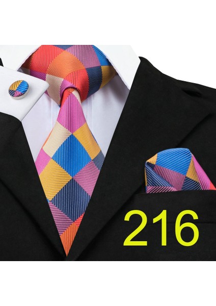 Çok Renkli Stil No.216 Boyutu Şık Tasarım Kravat Cebi Mendil Kol Düğmesi Seti - Erkekler Için 5Cm Kravat Seti (Yurt Dışından)
