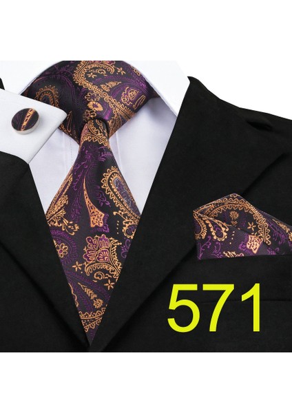 Çok Renkli Stil No.571 Boyutu Şık Tasarım Kravat Cebi Mendil Kol Düğmesi Seti - Erkekler Için 5Cm Kravat Seti (Yurt Dışından)