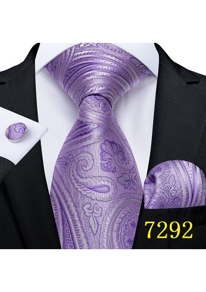 No.1493 Boyutu Dibangu Erkek Kravat Seti Mor Paisley Dokuma Ipek Kravat Şık Boyun Atkısı Cebi Kare Kol Düğmeleri Formal Parti Için (Yurt Dışından)